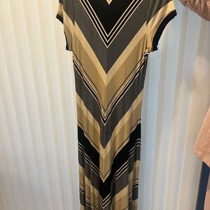 Striped Black and Tan Maxi Dress by Calvin Klein